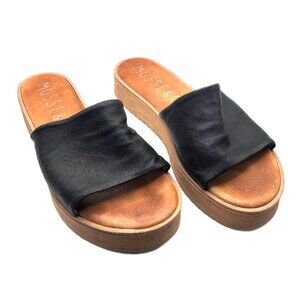 Musse & Cloud Black Leather Platform Slide Sandals EU 38 US 7.5 8 Made in Spain